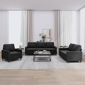 Set Di Divani 3 Pz Con Cuscini Nero İn Velluto /