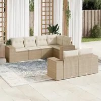 Set Divani da Giardino 7 pz con Cuscini Beige in Polyrattan 3222807