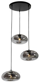 Lampadario Art Déco nero con vetro fumé rotondo 3 luci - Ayesha