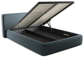 Letto matrimoniale imbottito blu con vano contenitore con griglia 140x200 cm Kiana - Makamii