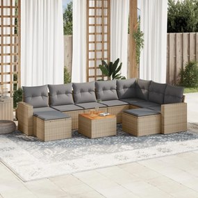 Set Divano da Giardino 10 pz con Cuscini Beige in Polyrattan