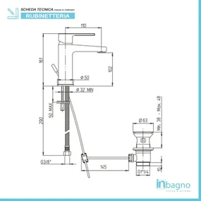 Miscelatore Lavabo Piralla Baci 0CI00088A16  in Ottone Cromato con Piletta