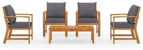 Set divani da giardino 5 pz con cuscini in massello di acacia