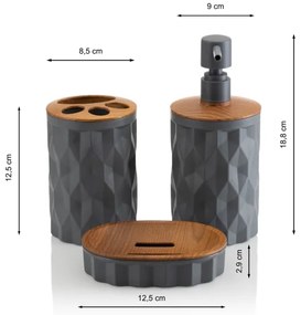 Set da bagno REINA 5 pz antracite/marrone