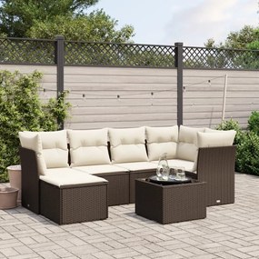 Set divani da giardino 7 pz con cuscini marrone in polyrattan