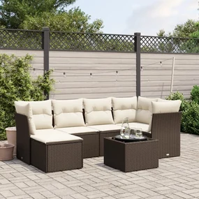 Set divani da giardino 7 pz con cuscini marrone in polyrattan