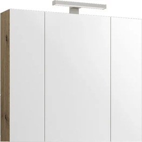 Kamalu - Specchiera bagno 80 cm a tre ante in rovere naturale | LAC-EFESTO-80