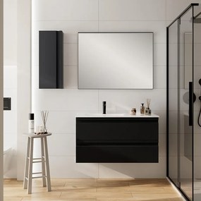 Pensile bagno Pull grafite opaco in vetro, 1 anta apertura da destra e sinistra P 16 x L 30 x H 75 cm