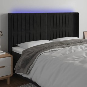 Testiera A Led Nera 163x16x118/128 Cm İn Velluto /