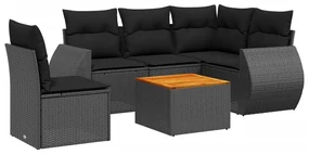 Set divano da giardino 6 pz con cuscini nero in polyrattan