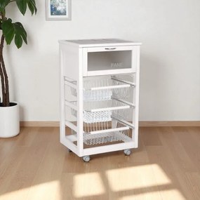 Carrello in legno portapane con cesti portafrutta LANDHELL Bianco