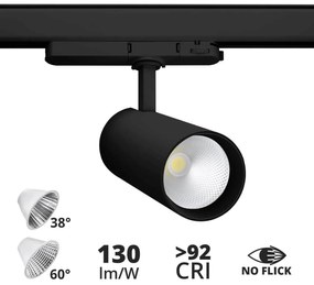 Faro LED 34W per Binario Trifase 38°+60° Nero con driver Philips Colore Bianco Caldo 2.700K