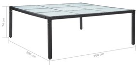 Tavolo da Giardino Nero 200x200x74 cm in Polyrattan