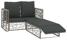 Set divani da giardino 2 pz con cuscini in polyrattan grigio