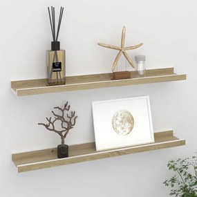 Mensole Da Parete 2 Pz Bianco E Rovere Sonoma 60x9x3 Cm /