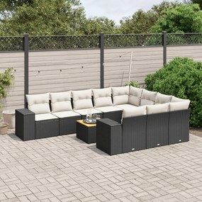 Set Divani da Giardino 11 pz con Cuscini in Polyrattan Nero