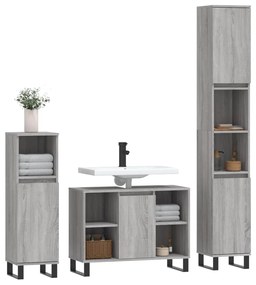 Set mobili da bagno 3 pz grigio sonoma in legno multistrato