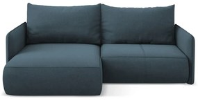 Divano angolare blu allungabile/con contenitore (con penisola a sinistra) Nanea – Makamii