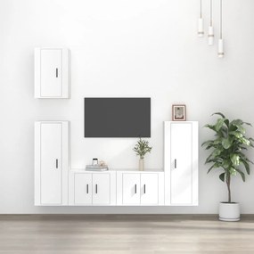 Set Di Mobili Porta Tv 5 Pz Bianco İn Legno Multistrato /