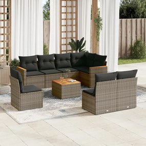 Set Divano da Giardino 9 pz con Cuscini Grigio in Polyrattan