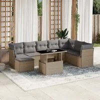 Set Divano da Giardino 9 pz con Cuscini Beige in Polyrattan 3266789