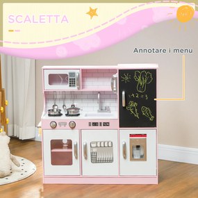 Cucina Giocattolo per Bambini 3-8 Anni con Fornelli Microonde Lavandino in Legno Rosa...