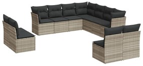 Set divani da giardino 11 pz con cuscini in polyrattan grigio