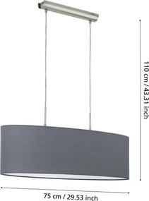 Eglo 55276 - Lampada a sospensione con cavo PASTERI 2xE27/60W/230V grigio