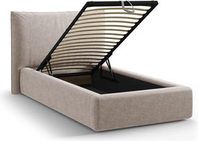 Letto singolo imbottito beige con contenitore con rete inclusa 90x200 cm Kaelle – Micadoni