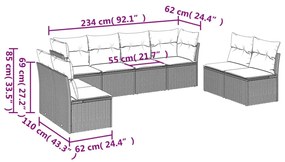 Set divano da giardino 8 pz con cuscini grigio in polyrattan