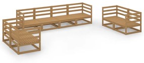 Set Divani da Giardino 8 pz Miele in Legno Massello di Pino