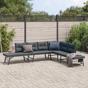 Set panche giardino cuscini 4pz nere acciaio verniciato polvere