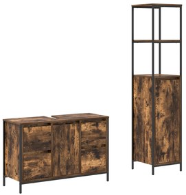 Set di mobili da bagno a 2 pezzi in rovere affumicato in legno ingegnerizzato