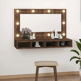 Mobile A Specchio Con Led Rovere Marrone 90x31,5x62 Cm /