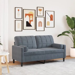 Divano A 2 Posti Con Cuscini Grigio Scuro 140 Cm İn Velluto /