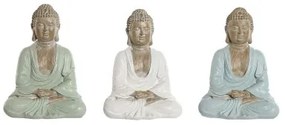 Statua Decorativa Home ESPRIT Bianco Verde Turchese Buddha Orientale 14 x 10,5 x 18,5 cm (3 Unità)