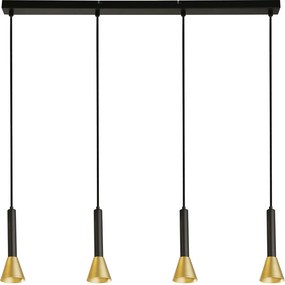 Lampadario Moderno Signal Acciaio Nero Oro 4 Luci Gu10