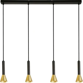 Lampadario Moderno Signal Acciaio Nero Oro 4 Luci Gu10