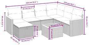 Set divano da giardino 8 pz con cuscini beige misto polyrattan