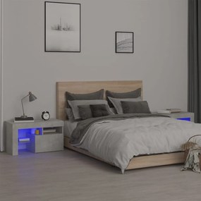 Comodini 2 Pz Con Luci A Led Grigi Cemento 70x36,5x40 Cm /