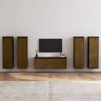 Mobili Porta TV 5 pz Miele in Legno Massello di Pino cod mxl 17885