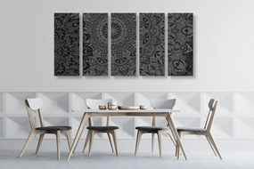 Quadri 5 pezzi – Mandala elegante in bianco e nero
