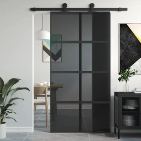 Porta Scorrevole Nera 102,5x205 Cm Vetro Temperato E Alluminio /