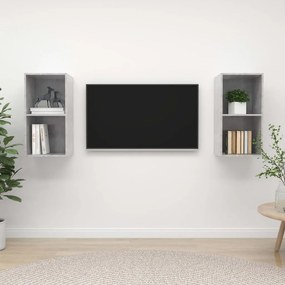 Mobile tv a parete 2 pz grigio cemento in truciolato