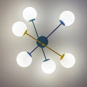 Lampadario a plafone MOON 6xE27/15W/230V turchese/giallo/blu