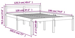 Letto per Anziani Marrone Cera 120x190cm Legno Massello di Pino