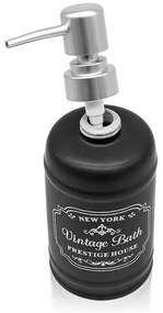 Dispenser sapone in ceramica nera con stampe a contrasto bianche stile vintage