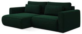 Divano angolare verde allungabile/con contenitore (con penisola a sinistra/con chaise lounge) con rivestimento in velluto Kapua – Makamii