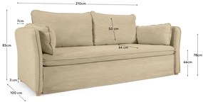 Kave Home - Divano letto Tanit beige con piedi in legno massello di faggio finitura naturale 210 cm