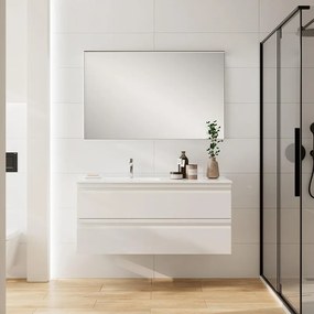 Mobile Pull L120 H55 P45 bianco opaco laccato con lavabo in ceramica vasca SX base con 2 cassetti chiusura ammortizzata, piedini non inclusi
